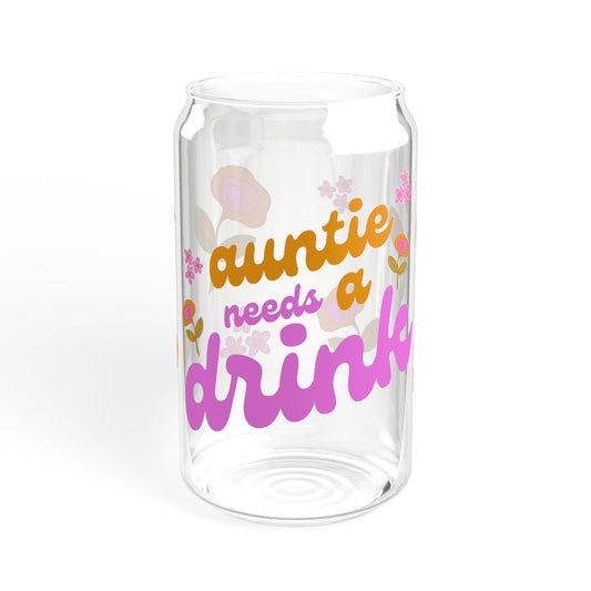 Flower Power Auntie needs A Drink Sipper Glass, 16oz