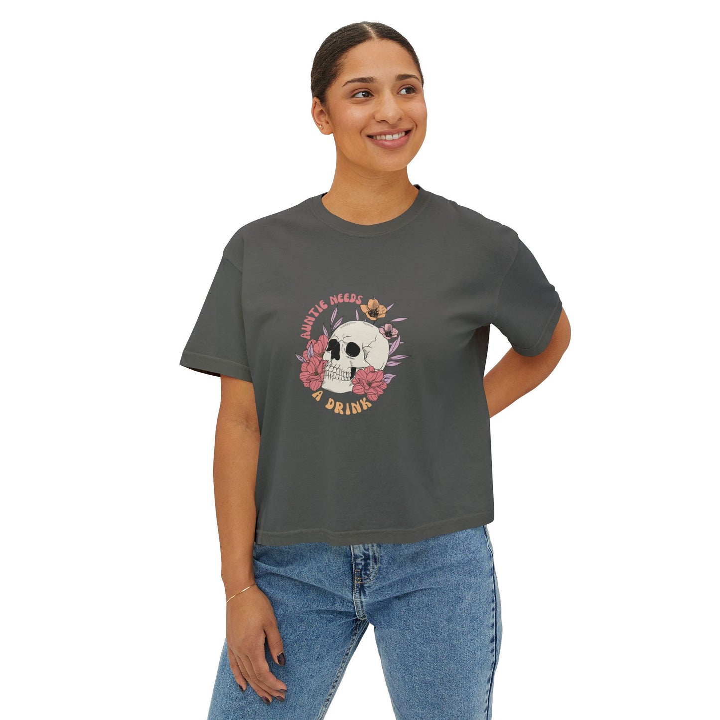 Skull Auntie Needs A Drink Women's Boxy Tee