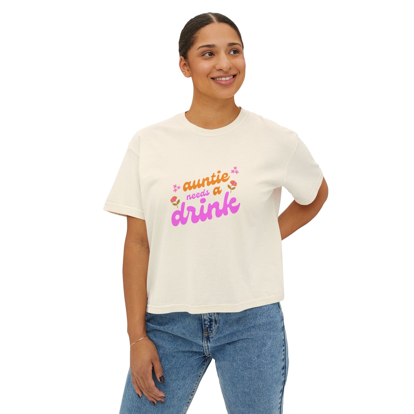 Flower Power Auntie Needs A Drink Women's Boxy Tee