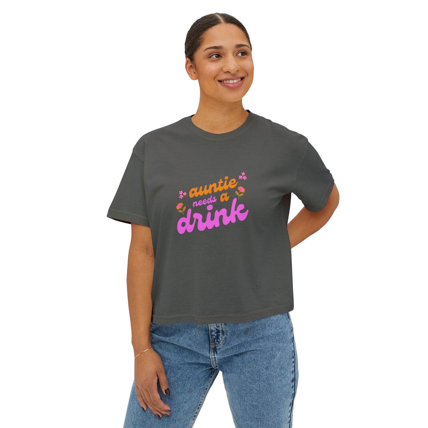 Flower Power Auntie Needs A Drink Women's Boxy Tee