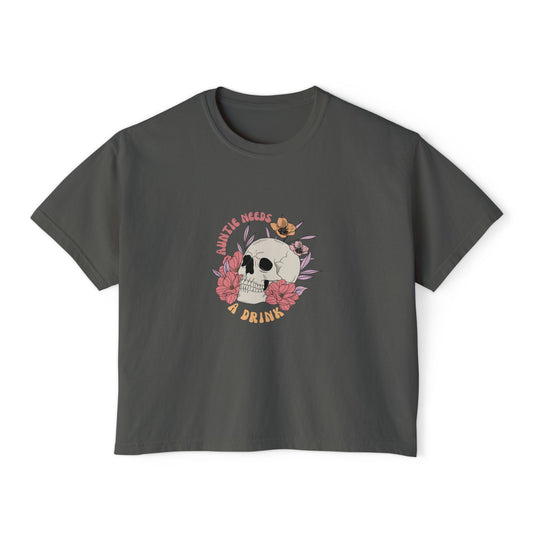 Skull Auntie Needs A Drink Women's Boxy Tee